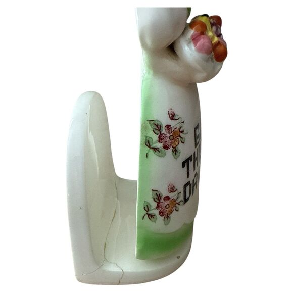 VTG Japan Porcelain Napkin Holder Girl Figurine Daily Bread Repaired - Picture 6 of 9